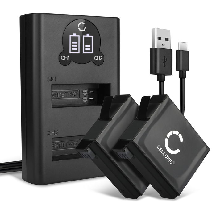 2x Batería para GoPro Hero 4 Silver Bateria repuesto 1160mAh Accu + Cargador Doble