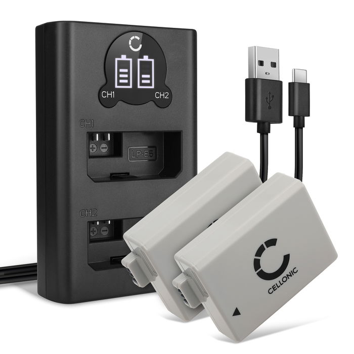 2x Canon EOS 500D Batería 1020mAh 7.2V - 7.4V + Cargador Doble de CELLONIC