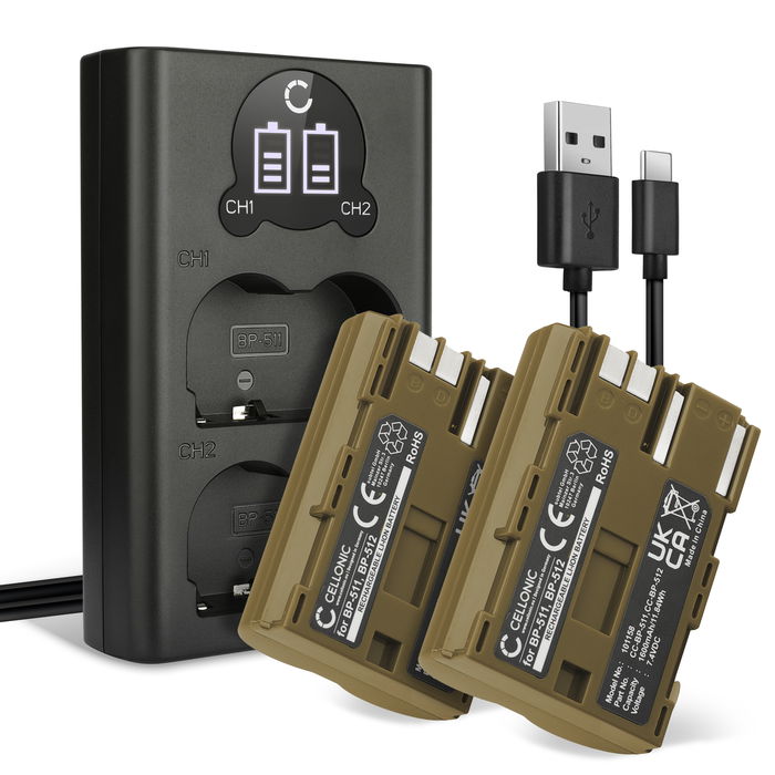 2x Canon Optura Xi Batería 1600mAh 7.2V - 7.4V + Cargador Doble de CELLONIC