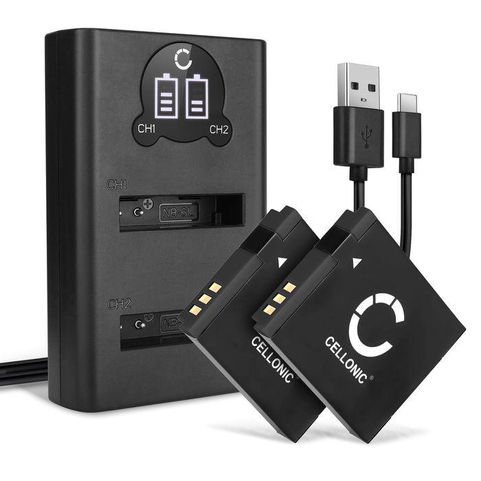 2x Canon PowerShot SX240 HS Batería 1000mAh 3.6V - 3.7V + Cargador Doble de CELLONIC