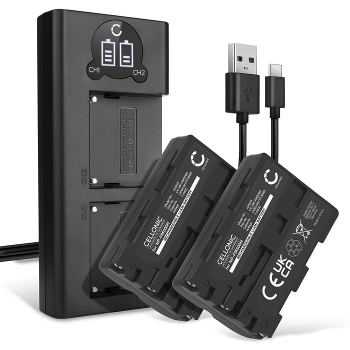 2x Batería para cámaras - NP-FM500H 1400mAh + Cargador Doble BC-VM10A Batería de repuesto