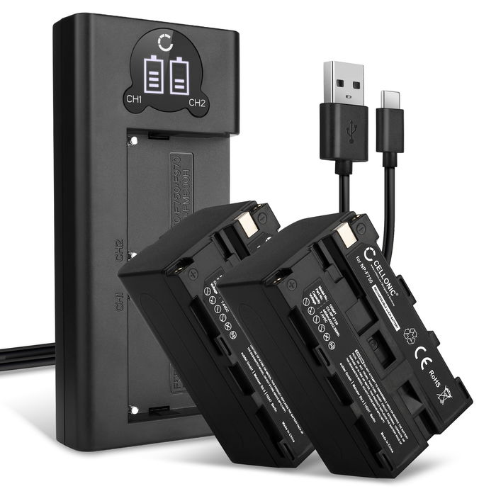 2x Sony NP-F970 Batería 4400mAh 7.2V - 7.4V + Cargador Doble de CELLONIC