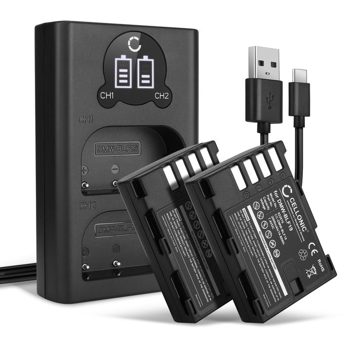 2x Panasonic Lumix DMC-GH4 Batería 2000mAh 7.2V - 7.4V + Cargador Doble de CELLONIC