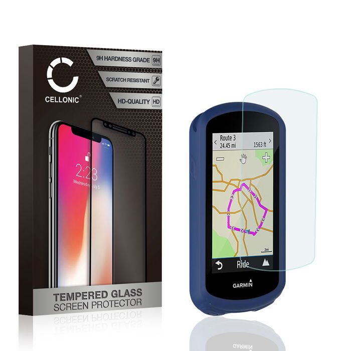 Tapa trasera + Cristal protector de la pantalla para Garmin Edge 1030 / Edge 1030 Plus - Silicone, azul Funda