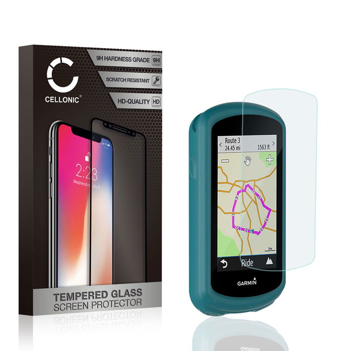 Tapa trasera + Cristal protector de la pantalla para Garmin Edge 1030 / Edge 1030 Plus - Silicone, verde Funda
