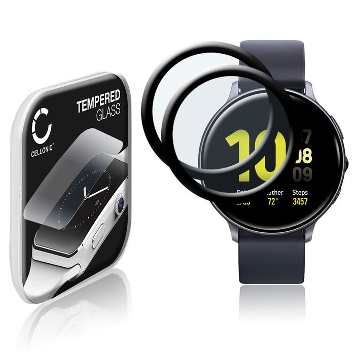 2x Protector de pantalla para smartwatch Samsung Galaxy Watch Active 2 (44mm) de CELLONIC - Tempered Glass (Calidad HD / 3D Full Cover / 0,33mm / 9H), Screen protector, Cristal templado