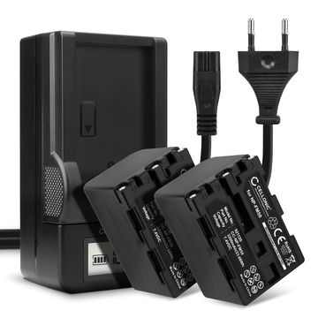 2x Bateria para cámaras Sony HVR-A1 HDR-SR1 HDR-HC1 GV-D1000 DCR-TRV38 -TRV20 -TRV330 -TRV285 -TRV340 -TRV345 -TRV351 -TRV355 - NP-FM50 NP-FM30 NP-FM70 NP-QM91 NP-QM71 3200mAh + Cargador rápido Baterías recargables