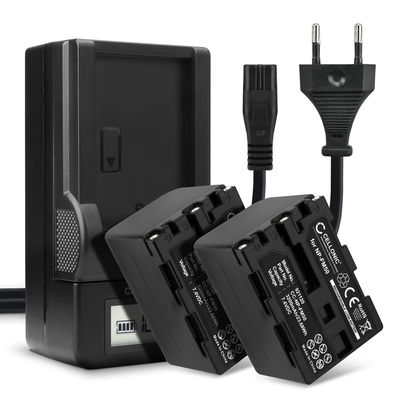 2x Bateria para cámaras Sony HVR-A1 HDR-SR1 HDR-HC1 GV-D1000 DCR-TRV38 -TRV20 -TRV330 -TRV285 -TRV340 -TRV345 -TRV351 -TRV355 - NP-FM50 NP-FM30 NP-FM70 NP-QM91 NP-QM71 3200mAh + Cargador rápido Baterías recargables