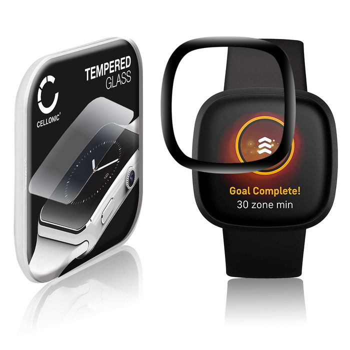 Protector de pantalla para smartwatch FitBit Versa 3 / Sense de CELLONIC - Tempered Glass (Calidad HD / 3D Full Cover / 0,30mm / 9H), Screen protector, Cristal templado