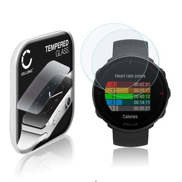 2x Protector de pantalla para smartwatch Polar Vantage M de CELLONIC - Tempered Glass (Calidad HD / 2.5D / 0,33mm / 9H), Screen protector, Cristal templado