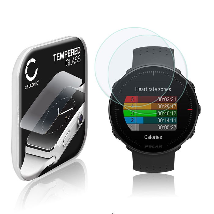 2x Protector de pantalla para smartwatch Polar Vantage M de CELLONIC - Tempered Glass (Calidad HD / 2.5D / 0,33mm / 9H), Screen protector, Cristal templado