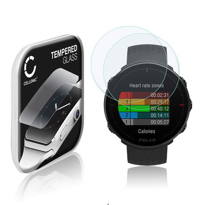 2x Protector de pantalla para smartwatch Polar Vantage M de CELLONIC - Tempered Glass (Calidad HD / 2.5D / 0,33mm / 9H), Screen protector, Cristal templado