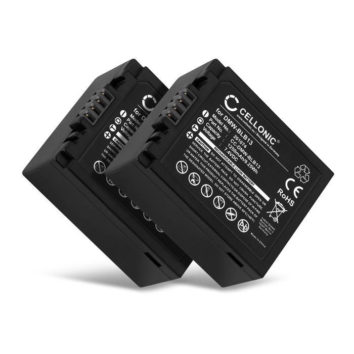 2x Bateria Panasonic DMW-BLB13,-BLB13E,-BLB13GK,-BLB13PP 1250mAh - DMW-BLB13, Batería recargable para camaras Panasonic Lumix DMC-G10, DMC-G2, DMC-GH1, DMC-G1, DMC-GF1