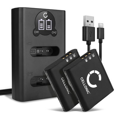 Pack de 2x Batería para Ricoh GR IIIx, Ricoh GR III, Ricoh G900, Ricoh G900SE, Ricoh WG-6 - 2x Batería Ricoh DB-110 1100mAh + Cargador USB Doble