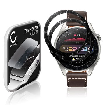 2x Protector de pantalla para smartwatch Huawei Watch 3 Pro de CELLONIC - Tempered Glass (Calidad HD / 3D Full Cover / 0,33mm / 9H), Screen protector, Cristal templado