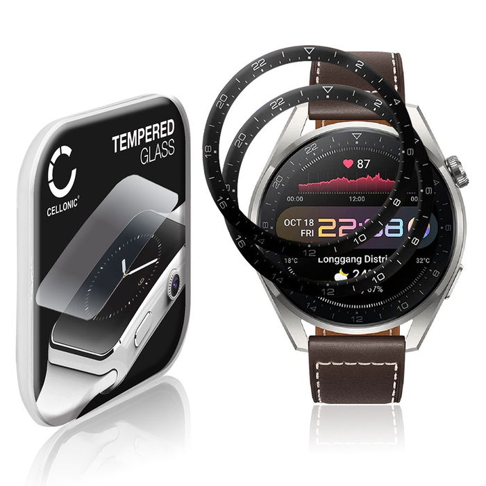 2x Protector de pantalla para smartwatch Huawei Watch 3 Pro de CELLONIC - Tempered Glass (Calidad HD / 3D Full Cover / 0,33mm / 9H), Screen protector, Cristal templado
