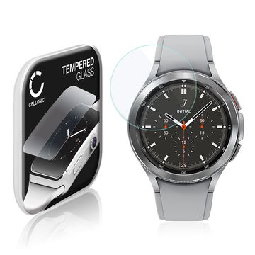 CELLONIC Screen Protector for Samsung Galaxy Watch 4 Classic - 46mm (SM-R890, SM-R895) Fitness Tracker Smart Watch Face Protector - 2.5D 0,33mm Full Glue 9H Tempered Glass Display Cover Crystal Clear