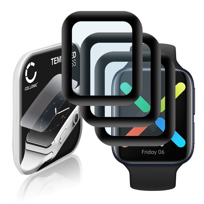3x Protector de pantalla para smartwatch Oppo Watch - 46mm de CELLONIC - Tempered Glass (Calidad HD / 3D Full Cover / 0,33mm / 9H), Screen protector, Cristal templado