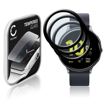 3x Protector de pantalla para smartwatch Samsung Galaxy Watch Active 2 (44mm) de CELLONIC - Tempered Glass (Calidad HD / 3D Full Cover / 0,33mm / 9H), Screen protector, Cristal templado