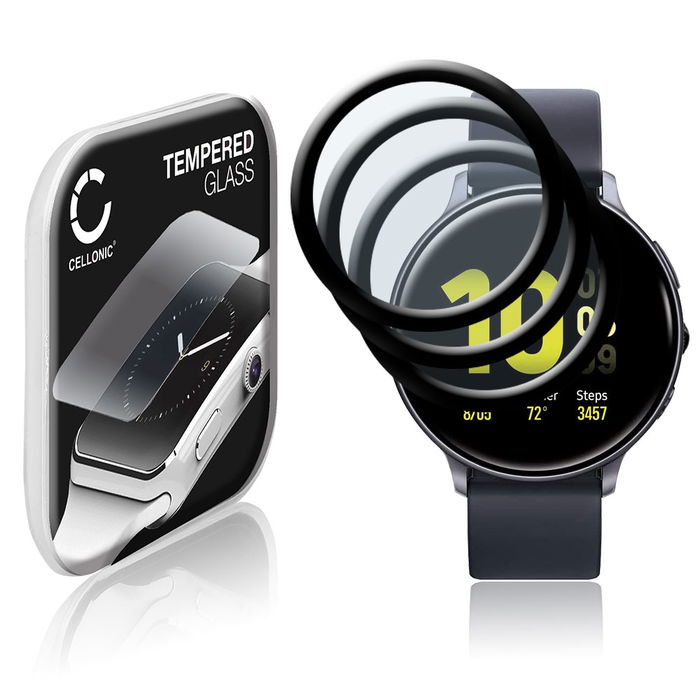 3x Protector de pantalla para smartwatch Samsung Galaxy Watch Active 2 (44mm) de CELLONIC - Tempered Glass (Calidad HD / 3D Full Cover / 0,33mm / 9H), Screen protector, Cristal templado