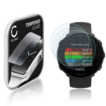 3x Protector de pantalla para smartwatch Polar Vantage M de CELLONIC - Tempered Glass (Calidad HD / 2.5D / 0,33mm / 9H), Screen protector, Cristal templado