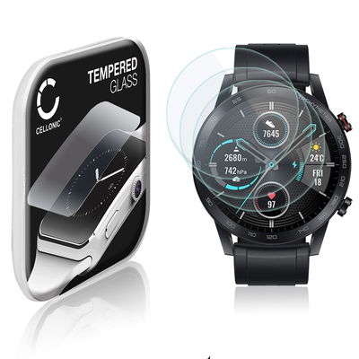 3x Protector de pantalla para smartwatch Honor Magic Watch 2 (46mm) de CELLONIC - Tempered Glass (Calidad HD / 2.5D / 0,33mm / 9H), Screen protector, Cristal templado