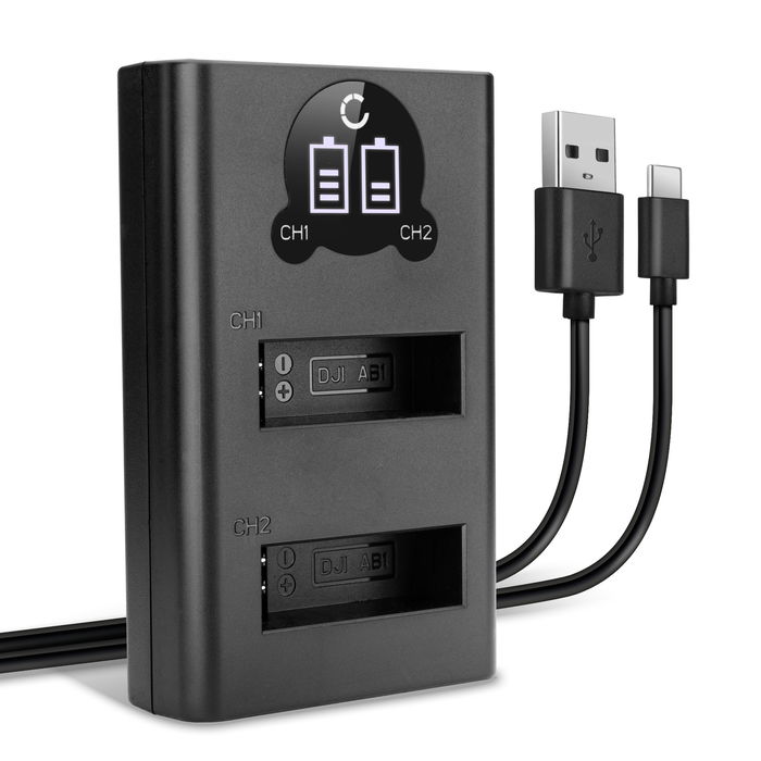 Cargador doble USB (AB1, P01, PT1) para DJI Osmo Action 1, CP.OS.00000020.01 + 1m + Cable USB de CELLONIC