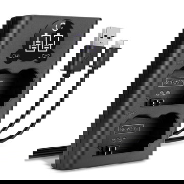 Cargador doble USB (NP-W235) para FujiFilm X-T4 / GFX 50S II / GFX100S / X-H2S + 1m + Cable USB de CELLONIC