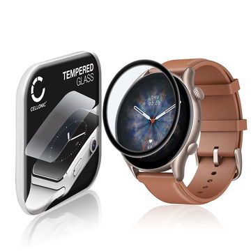 Protector de pantalla para smartwatch Amazfit GTR 3 Pro de CELLONIC - Tempered Glass (Calidad HD / 3D Full Cover / 0,33mm / 9H), Screen protector, Cristal templado