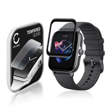 CELLONIC Screen Protector for Amazfit GTS 3 Fitness Tracker Smart Watch Face Protector - 3D Full Cover 0,33mm Full Glue 9H Tempered Glass Display Cover Black