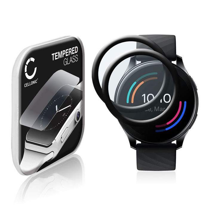 2x Protector de pantalla para smartwatch OnePlus Watch de CELLONIC - Tempered Glass (Calidad HD / 3D Full Cover / 0,33mm / 9H), Screen protector, Cristal templado