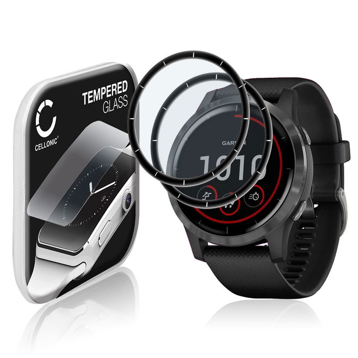 2x Protector de pantalla para smartwatch Garmin vivoactive 4 de CELLONIC - Tempered Glass (Calidad HD / 2.5D / 0,30mm / 9H), Screen protector, Cristal templado