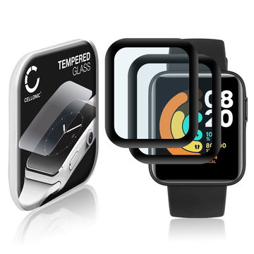 2x Protector de pantalla para smartwatch Xiaomi Mi Watch Lite de CELLONIC - Tempered Glass (Calidad HD / 3D Full Cover / 0,33mm / 9H), Screen protector, Cristal templado