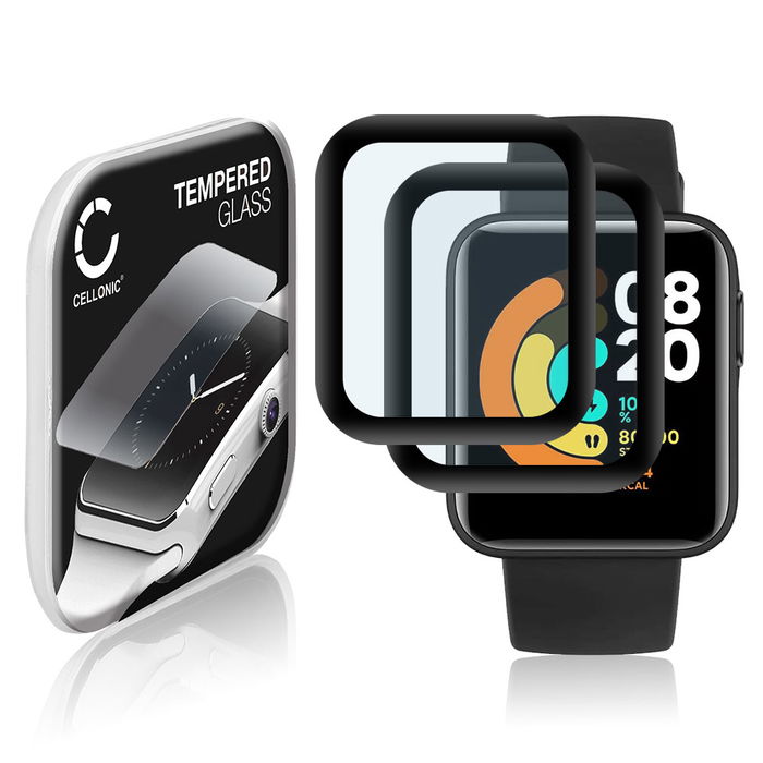 2x Protector de pantalla para smartwatch Xiaomi Mi Watch Lite de CELLONIC - Tempered Glass (Calidad HD / 3D Full Cover / 0,33mm / 9H), Screen protector, Cristal templado