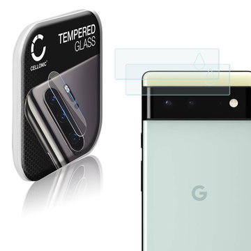 2x CELLONIC Protector de cámara para smartphones Google Pixel 6 Protector de objetivo - Protector cámara móvil Transparente 0,33mm Full Glue - Película protectora de 9H, Camera Protector Glass