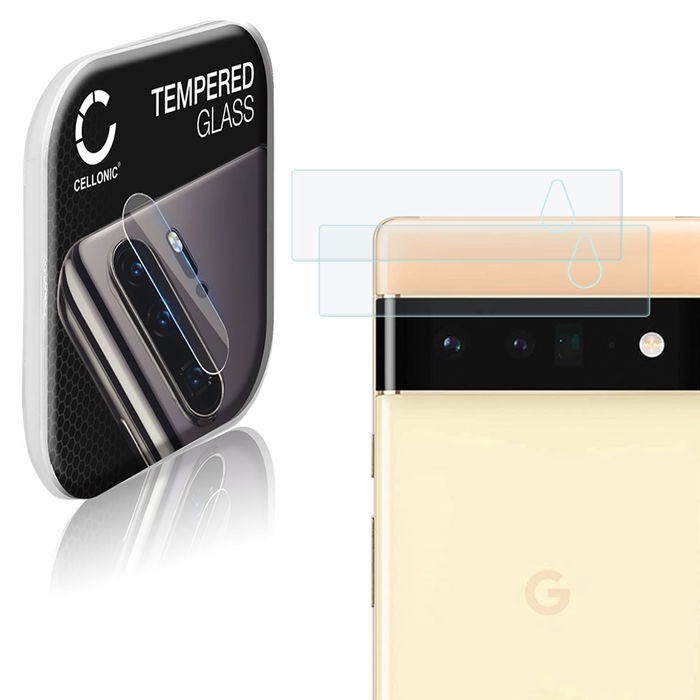 2x CELLONIC Protector de cámara para smartphones Google Pixel 6 Pro Protector de objetivo - Protector cámara móvil Transparente 0,33mm Full Glue - Película protectora de 9H, Camera Protector Glass