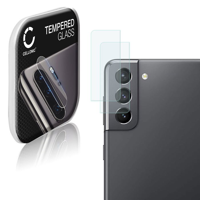2x CELLONIC Protector de cámara para smartphones Samsung Galaxy S21 (SM-G991) Protector de objetivo - Protector cámara móvil Transparente 0,33mm Full Glue - Película protectora de 9H, Camera Protector Glass
