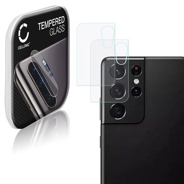 2x CELLONIC Camera Lens Protector for Samsung Galaxy S21 Ultra (SM-G998) Phone / Smartphone - Camera lens protective cover 0,33mm Full Glue Crystal Clear 9H Tempered Glass Anti-Scratch Camera Cover