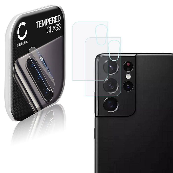 2x CELLONIC Protector de cámara para smartphones Samsung Galaxy S21 Ultra (SM-G998) Protector de objetivo - Protector cámara móvil Transparente 0,33mm Full Glue - Película protectora de 9H, Camera Protector Glass