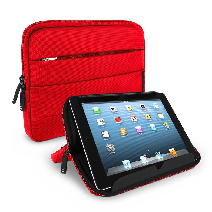Funda para tablets de 10.1 pulgadas CELLONIC de nylon rojo universal - Funda protectora para tablets con función de soporte, forro acolchado y bolsillo delantero | Funda impermeable