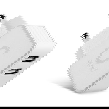 2 Port USB Charger 5V 3.4A 17W Fast Smart Charging Mains Wall Double USB Adapter Outlet Socket 100V-240V for Mobile Phone, Tablet, Speakers, Powerbank - White