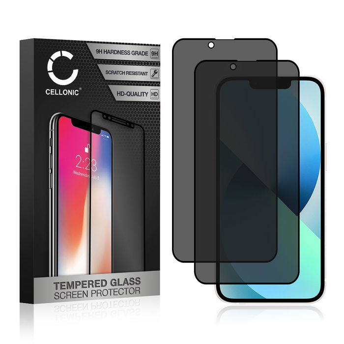 2x Protector pantalla móvil Apple iPhone 13 autoadhesivo de CELLONIC - Screen protector, (Calidad HD / Privacy Filter / 0,33mm / 9H)