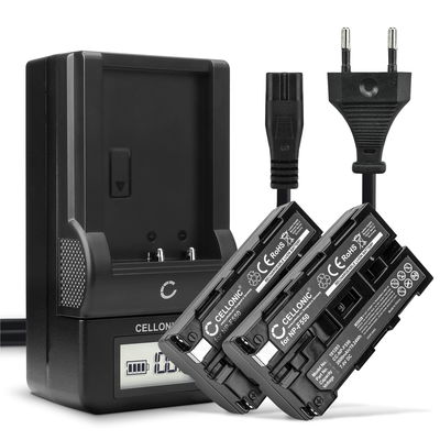 Pack 2x Bateria Sony NP-F550 / NP-F750 / NP-F330 2600mAh + Cargador rápido BC-VM50 - 2 baterías larga duración para camaras Sony DSR-PD150 HDV-Z1 DCR-TRV9 DSR-PD170 HDR-FX1 GV-D200