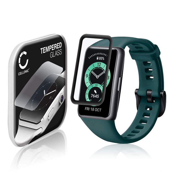 Protector de pantalla para smartwatch Huawei Band 6 de CELLONIC - Tempered Glass (Calidad HD / 3D Full Cover / 0,33mm / 9H), Screen protector, Cristal templado