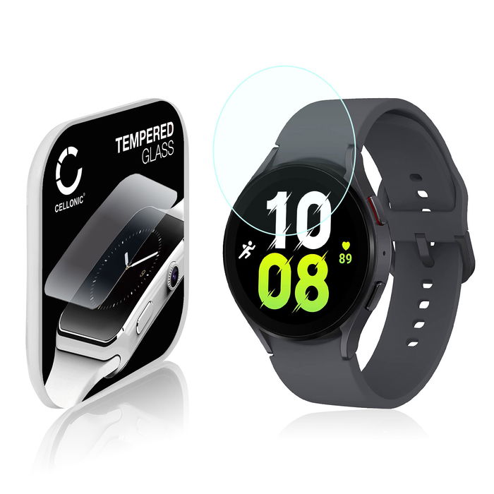 Protector de pantalla para smartwatch Samsung Galaxy Watch 5 - 44mm de CELLONIC - Tempered Glass (Calidad HD / 2.5D / 0,30mm / 9H), Screen protector, Cristal templado