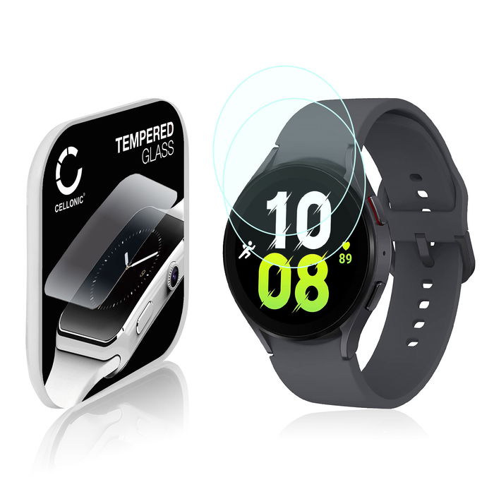 2x Protector de pantalla para smartwatch Samsung Galaxy Watch 5 - 44mm de CELLONIC - Tempered Glass (Calidad HD / 2.5D / 0,30mm / 9H), Screen protector, Cristal templado