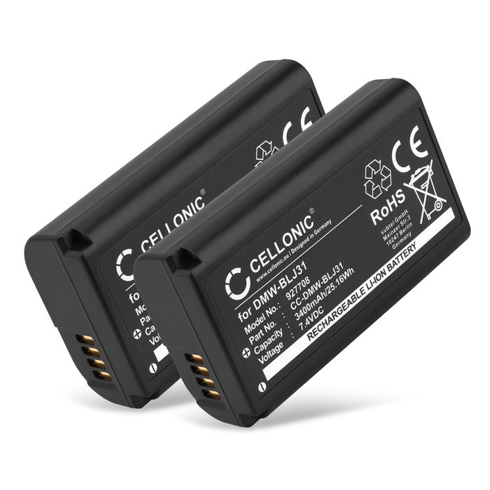 2x Batería para Panasonic Lumix DC-S1 Lumix DC-S1H Lumix DC-S1R Lumix S1 Lumix S1H Lumix S1R DMW-BLJ31 (3400mAh, 7.4V) de CELLONIC