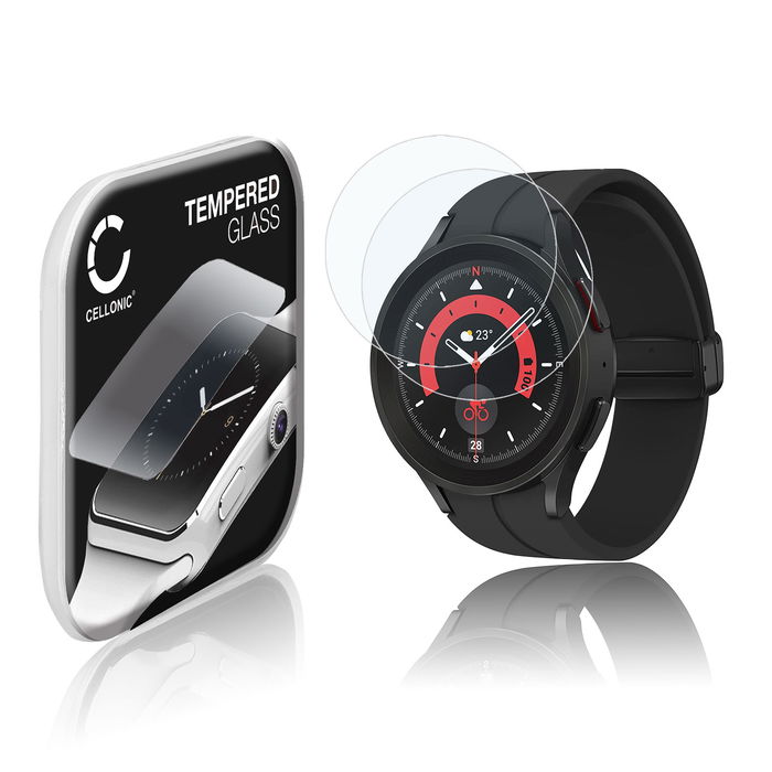 2x Protector de pantalla para smartwatch Samsung Galaxy Watch 5 Pro de CELLONIC - Tempered Glass (Calidad HD / 2.5D / 0,30mm / 9H), Screen protector, Cristal templado