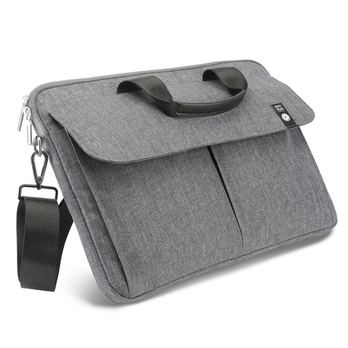Maletín ordenador portátil de Poliéster en gris con asas y bandolera - Funda portátil de CELLONIC para ordenadores portátiles de 14.1" a 15.1" con bolsillos para accesorios