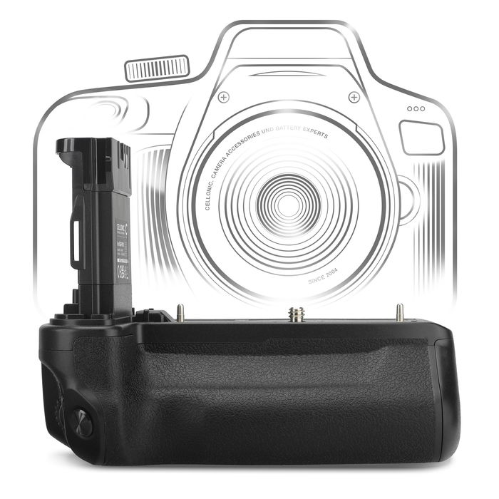 Empuñadura cámaras BG-R10 para Nikon Z6 II, Z 6 II, Canon EOS R5 C, R6 Mark II, R5, R6 - Empuñadura vertical con disparador y compartimento para baterías LP-E6N, LP-E6NH de CELLONIC